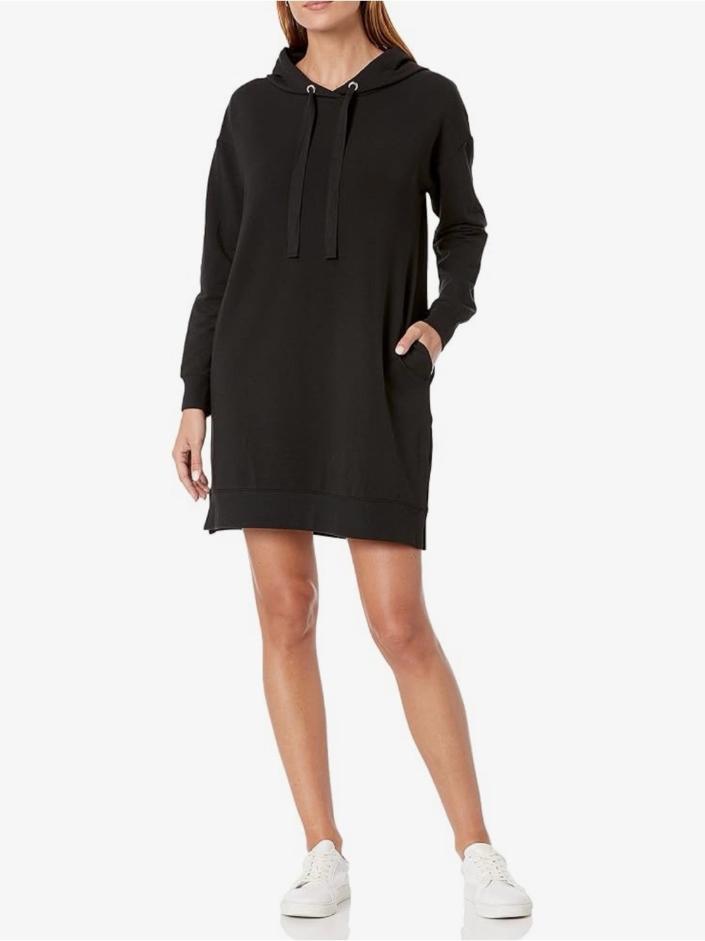 The Drop Women's Black Long-Sleeve Hooded Mini Sweatshirt Dress